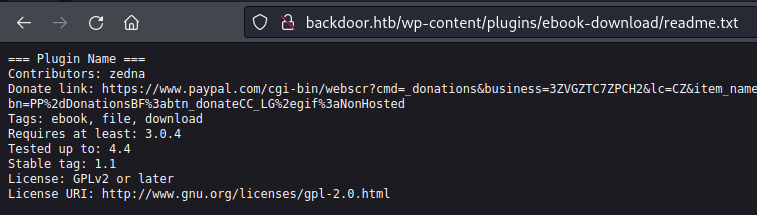 Readme.txt for ebook-download plugin showing version 1.1.
