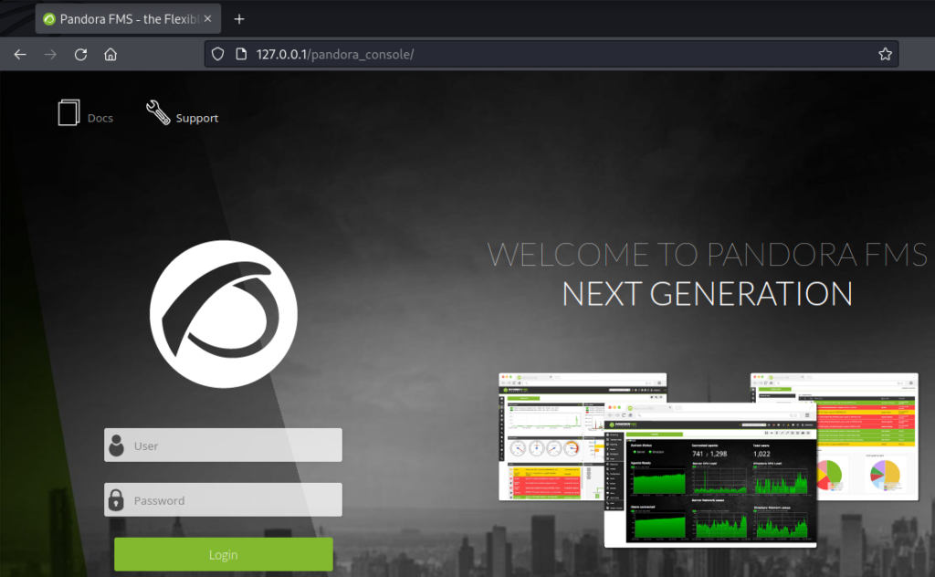 Landing page for Pandora FMS.