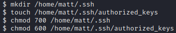 Creating SSH config with correct permissions.