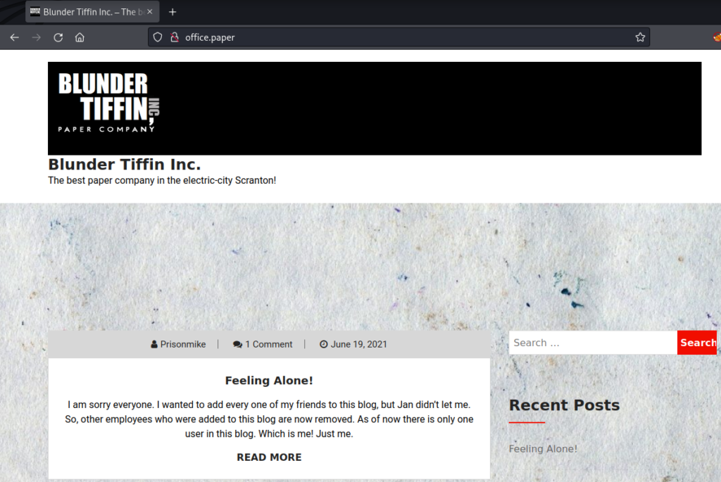 WordPress site at office.paper.