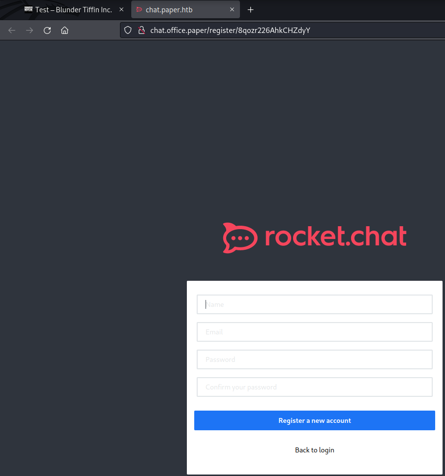 Rocket Chat registration page.