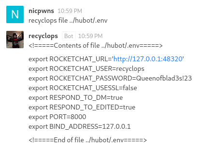 Recyclops bot printing environment variable.