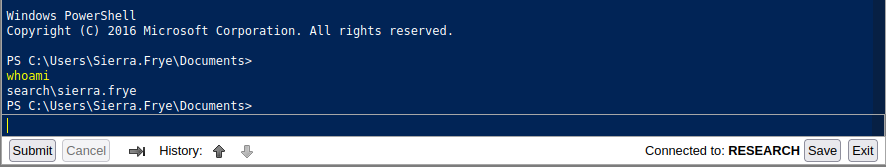 Successful command execution in PowerShell Web Access.