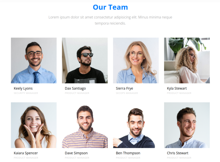 Our Team section revealing multiple possible user names.