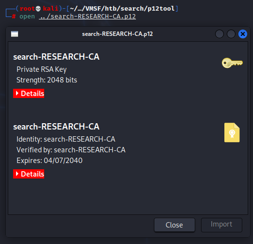 Successful opening of P12 file using password.