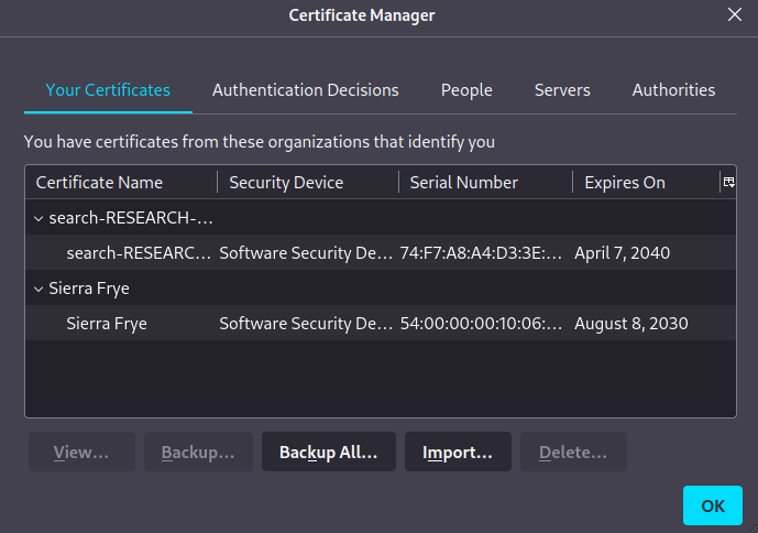 Importing P12 and PFX file into Firefox Certificate Manager.