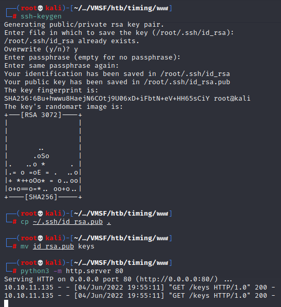 Generating SSH key, renaming and moving it, and hosting it on a webserver.