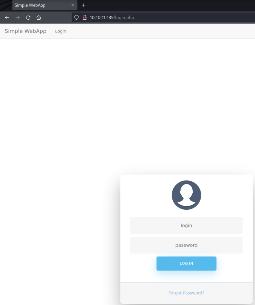 A basic login page on port 80/tcp.