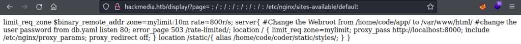 Viewing the Nginx config for potential clues.
