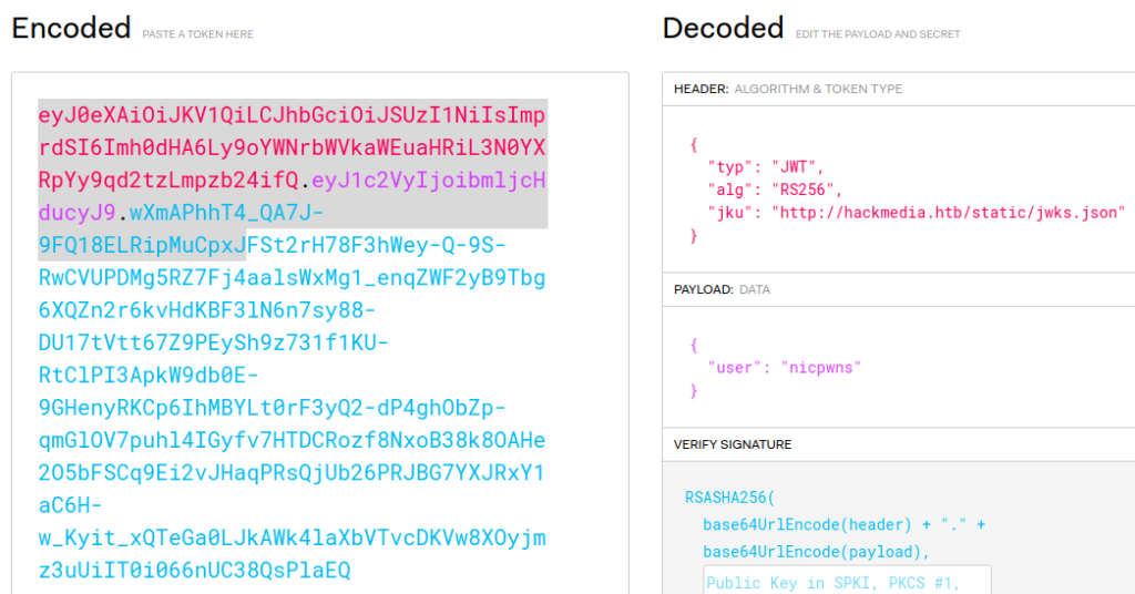 Using jwt.io to parse the auth cookie.