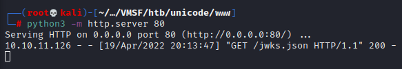 The Python server receiving a request for the jwks.json file.