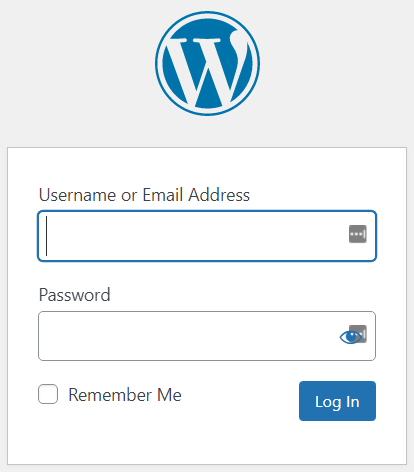The administrator login page for the created WordPress blog.